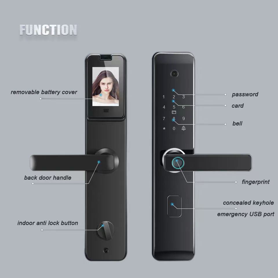 Serrure de porte intelligente Bluetooth avec caméra et poignée mot de passe par empreinte digitale