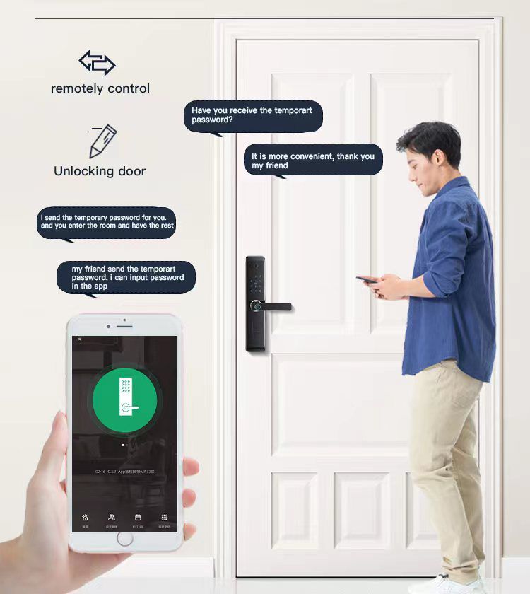 Serrure de porte intelligente Bluetooth avec caméra et poignée mot de passe par empreinte digitale