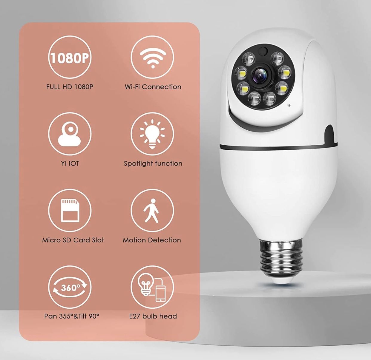 Caméra Ampoule WiFi - surveillance Zoom panoramique/inclinaison 5G