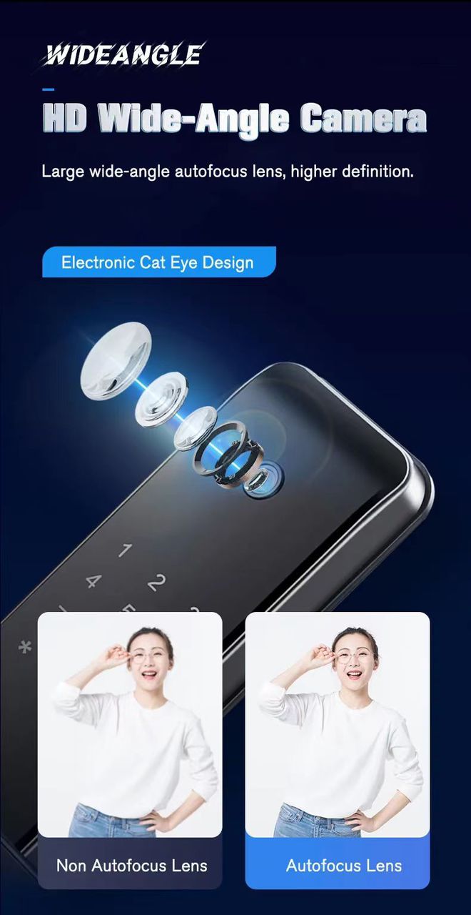 Serrure de porte intelligente Bluetooth avec caméra et poignée mot de passe par empreinte digitale