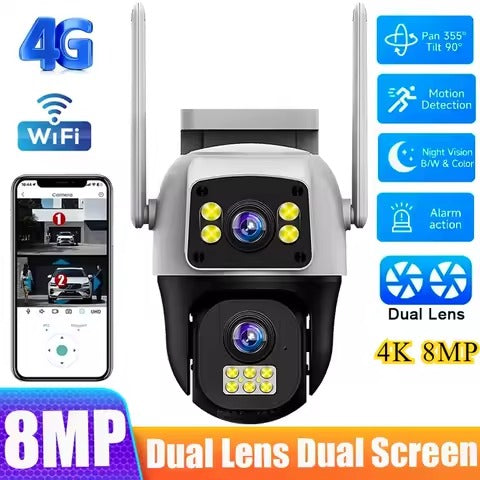 Caméra PTZ 8MP solaire 8MP double objectif