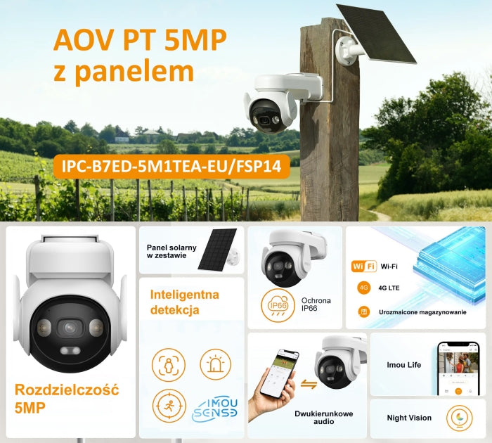 Camera surveillance Wifi et 4G - 5MP - Externe - 360° - Avec panneau solaire