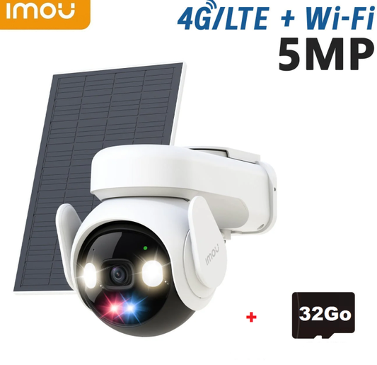 Camera surveillance Wifi et 4G - 5MP - Externe - 360° - Avec panneau solaire