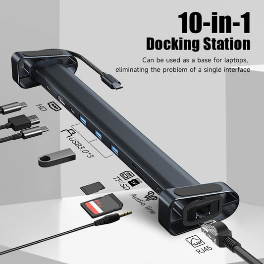 Hub USB-C 10-en-1 puissant avec HDMI 4K, Ethernet Gigabit, PD 100W, lecteurs SD/TF