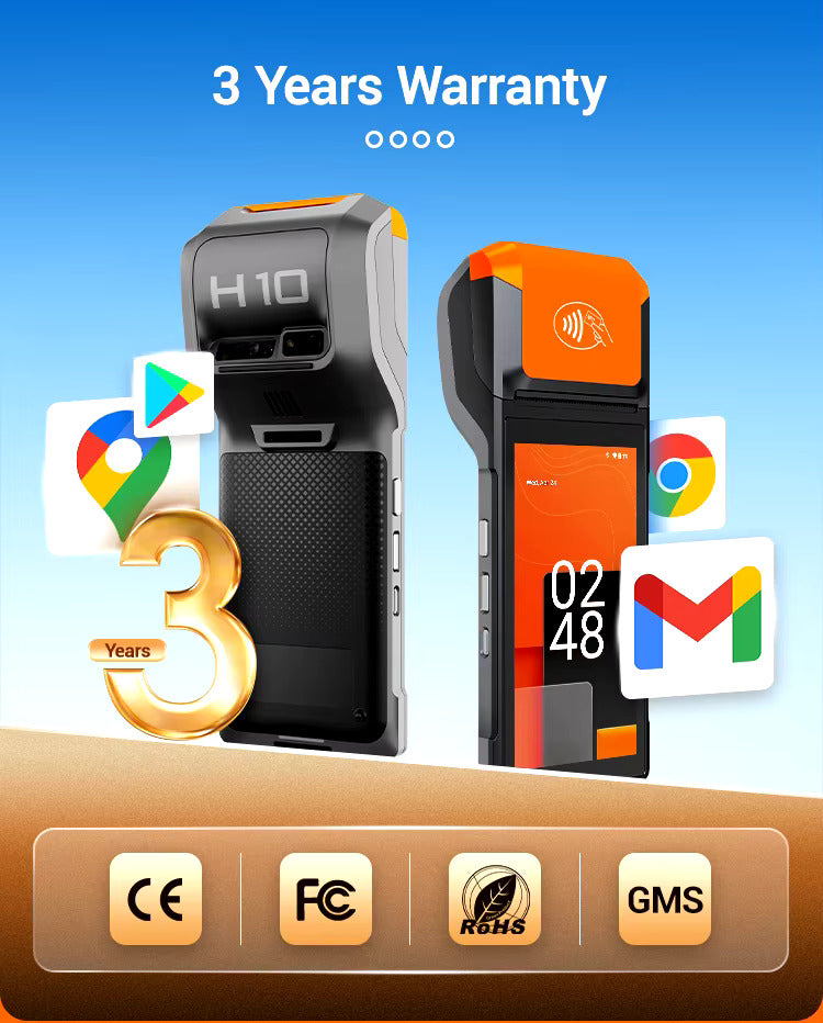 PDA Caisse enregistreuse tactile PDA Android 14 avec NFC, 3Go RAM DDR4, imprimante thermique. Idéale pour les commerces
