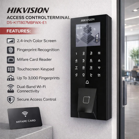 Pointeuse : Terminal de contrôle d'accès présence Hikvision avec Empreinte carte MF PoE DS-K1T807MBFWX-E1