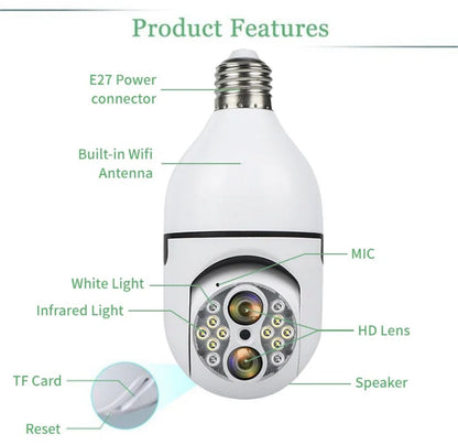 Caméra Ampoule Intelligente 360° WiFi - E27, 1080p