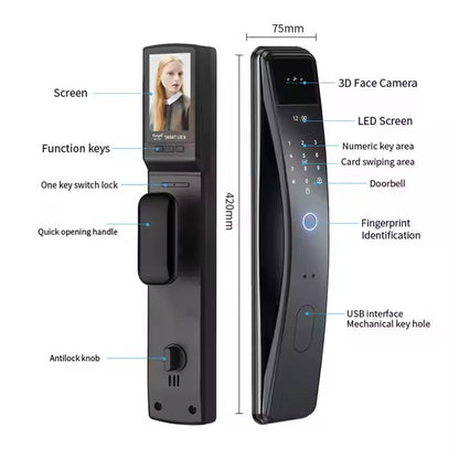 Serrure Intelligente Tuya avec Visiophone - Reconnaissance faciale, empreinte digitale, code et clé