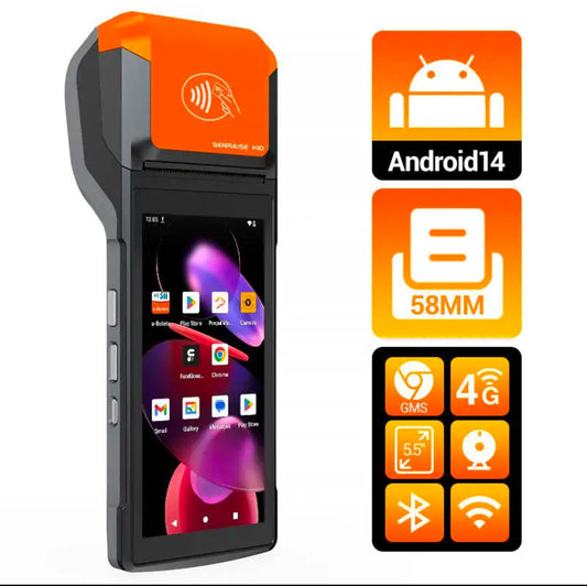 PDA Caisse enregistreuse tactile PDA Android 14 avec NFC, 3Go RAM DDR4, imprimante thermique. Idéale pour les commerces