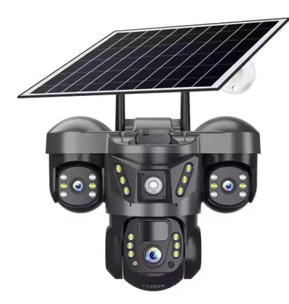 Caméra solaire Wifi 12MP 6K, avec carte Sim, trois objectifs, trois écrans, Vision nocturne, Protection de sécurité, vidéo PTZ, batterie