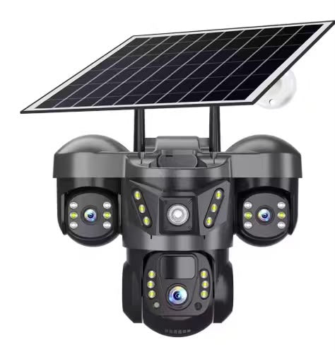 Caméra solaire Wifi 12MP 6K, avec carte Sim, trois objectifs, trois écrans, Vision nocturne, Protection de sécurité, vidéo PTZ, batterie