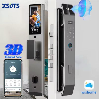 Serrure de porte intelligente, interphone vidéo avec reconnaissance faciale et empreinte digitale, serrure électronique pour maison connectée Tuya Wi-Fi