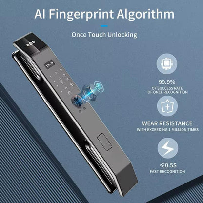 Serrure de porte intelligente, interphone vidéo avec reconnaissance faciale et empreinte digitale, serrure électronique pour maison connectée Tuya Wi-Fi
