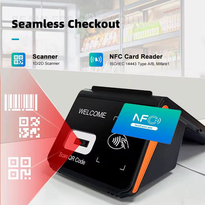 Terminal POS Portable Android avec imprimante 80mm intégrée et lecteur de codes-barres
