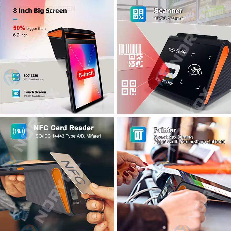 Terminal POS Portable Android avec imprimante 80mm intégrée et lecteur de codes-barres
