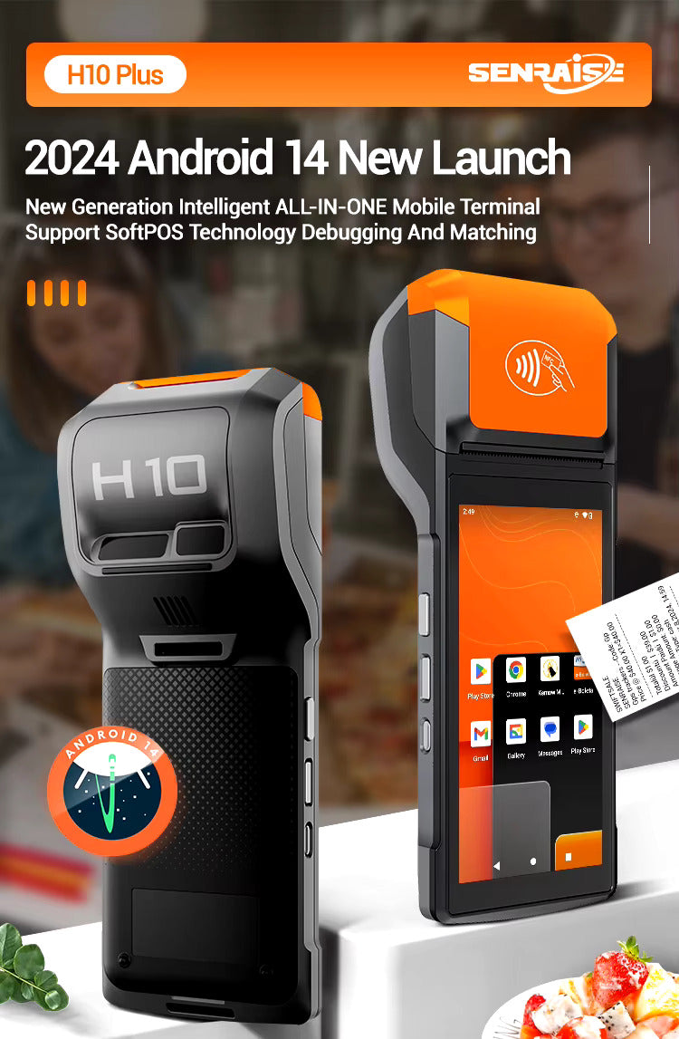 PDA Caisse enregistreuse tactile PDA Android 14 avec NFC, 3Go RAM DDR4, imprimante thermique. Idéale pour les commerces
