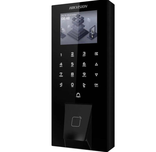 Pointeuse : Terminal de contrôle d'accès présence Hikvision avec Empreinte carte MF PoE DS-K1T807MBFWX-E1
